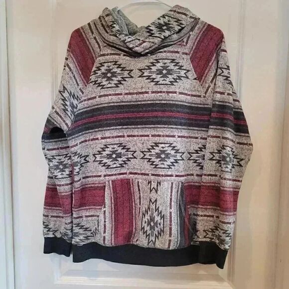 𝅺Carbon Men’s Hoodie Aztec Southwest Tribal Multicolor Pocket - Picture 2 of 10